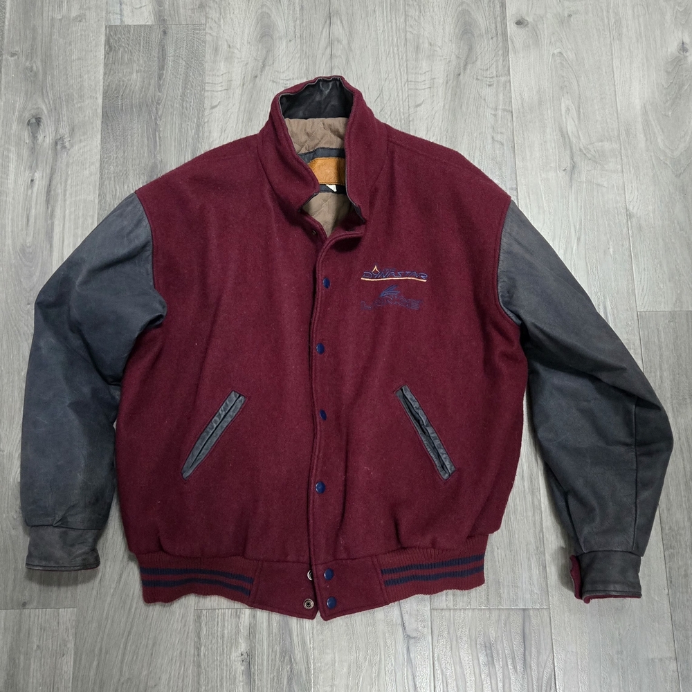 Men's Burgundy and Gray Bomber Jacket